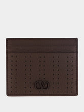 Valentino Garavani Dark Brown Perforated Leather Card Holder