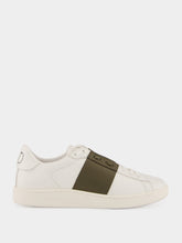 Valentino Garavani White and Khaki Green Nappa Leather Sneakers