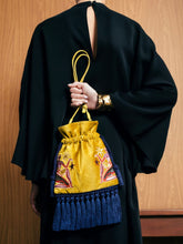 Paula Fukuro Yellow Embroidered Velvet Bag with Tassel