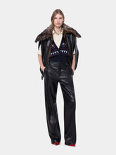 Rabanne Black Leather Cape Jacket with Shearling