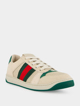 Gucci White and Green Mesh Screener Sneakers