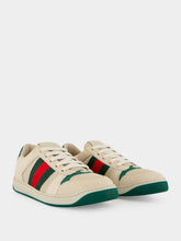 Gucci White and Green Mesh Screener Sneakers