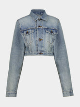 Balenciaga Bleach Light Blue Cropped Curved Denim Jacket