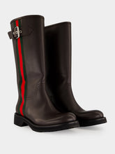 Gucci Brown Leather Biker Boots with Web