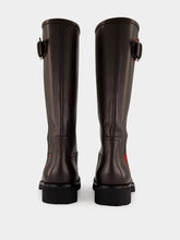 Gucci Brown Leather Biker Boots with Web