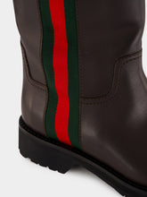 Gucci Brown Leather Biker Boots with Web
