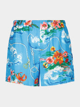 Gucci Blue Floral Print Silk Twill Shorts