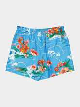 Gucci Blue Floral Print Silk Twill Shorts