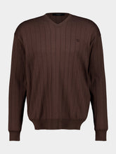 Gucci Dark Brown Ribbed Silk Cotton V-Neck Sweater