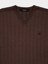 Gucci Dark Brown Ribbed Silk Cotton V-Neck Sweater