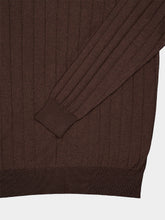 Gucci Dark Brown Ribbed Silk Cotton V-Neck Sweater