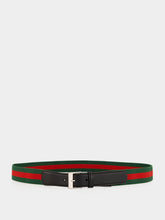 Gucci Black Leather Web Belt with Square Buckle