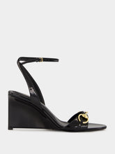 Gucci Black Patent Leather Wedge Sandals