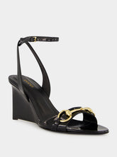 Gucci Black Patent Leather Wedge Sandals