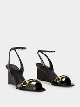Gucci Black Patent Leather Wedge Sandals