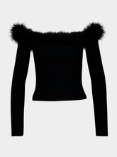 Gucci Black Ribbed Off-the-Shoulder Feather Trim Top