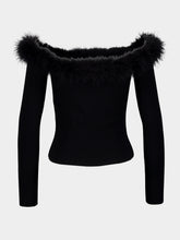 Gucci Black Ribbed Off-the-Shoulder Feather Trim Top