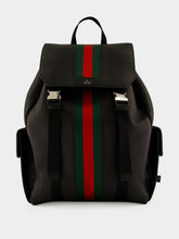 Gucci Black Leather Web Trademark Medium Backpack