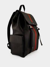 Gucci Black Leather Web Trademark Medium Backpack