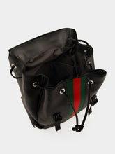 Gucci Black Leather Web Trademark Medium Backpack