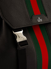 Gucci Black Leather Web Trademark Medium Backpack