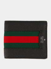 Gucci Black Web Stripe Leather Bi-Fold Wallet