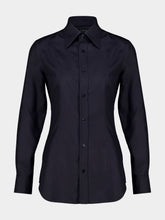 Gucci Ink Blue Silk Long-Sleeve Tailored Shirt