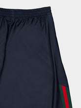 Gucci Dark Blue Web Technical Silk Poplin Trousers