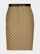 Gucci Camel and Dark Brown GG Cotton Canvas Midi Skirt