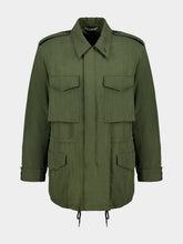 Auralee Olive Brushed Silk-Linen Padded Military Jacket