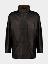 Auralee Brown Chambray and Black Reversible Wool and Leather Coat