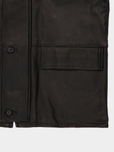 Auralee Brown Chambray and Black Reversible Wool and Leather Coat