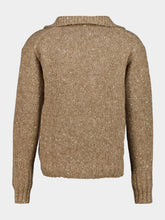 Auralee Top Brown Wool Tweed Half-Zip Jumper