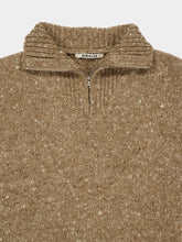 Auralee Top Brown Wool Tweed Half-Zip Jumper