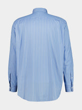 Auralee Sax Blue Striped Cotton and Silk Shirt