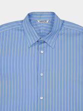 Auralee Sax Blue Striped Cotton and Silk Shirt