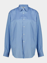 Auralee Sax Blue Striped Cotton Button-Up Shirt