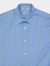 Auralee Sax Blue Striped Cotton Button-Up Shirt