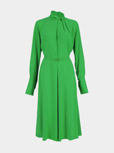 Tom Ford Green Clover Silk Tie-Neck Belted Midi Dress