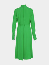 Tom Ford Green Clover Silk Tie-Neck Belted Midi Dress
