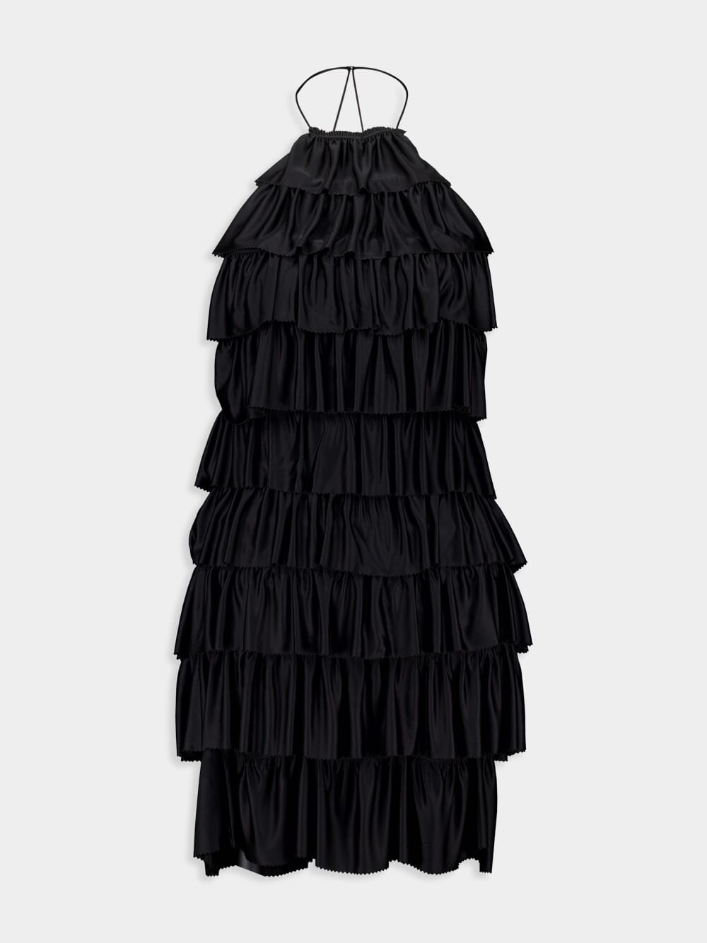 Black Lustrous Jersey Ruffled Cocktail Dress