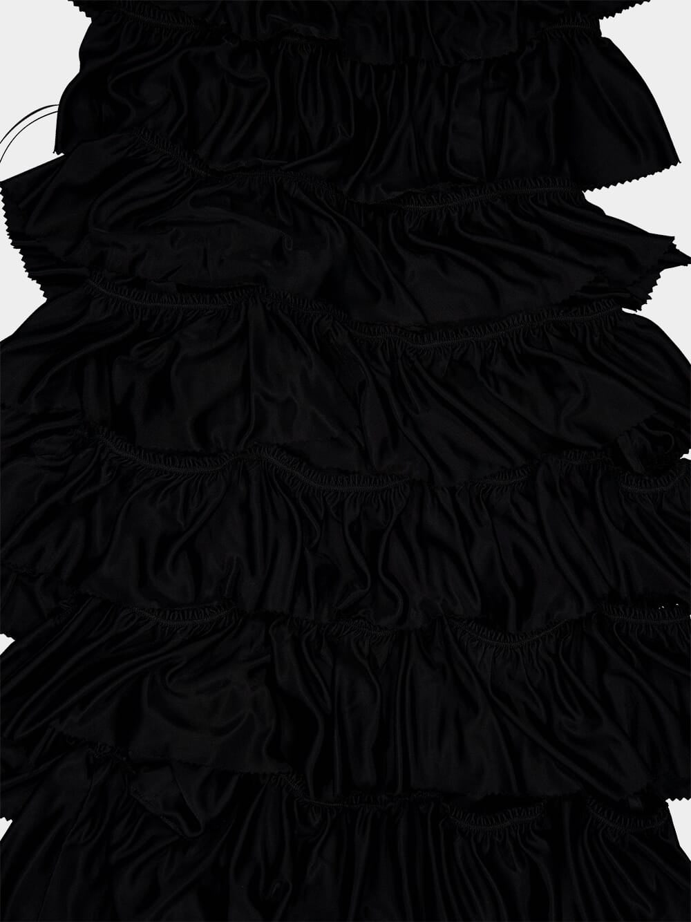 Black Lustrous Jersey Ruffled Cocktail Dress