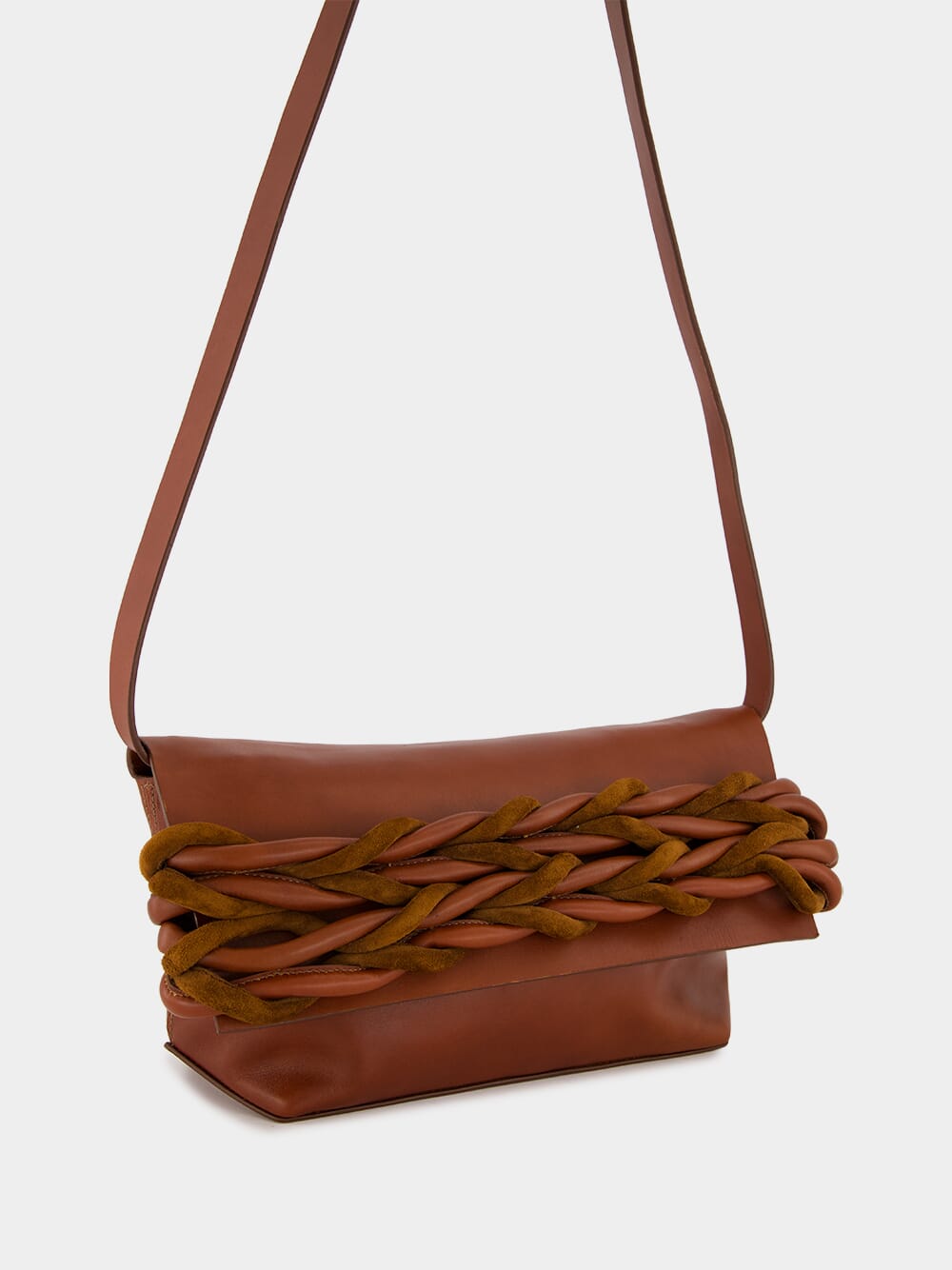 Medium Braided Leather Bag in Brown