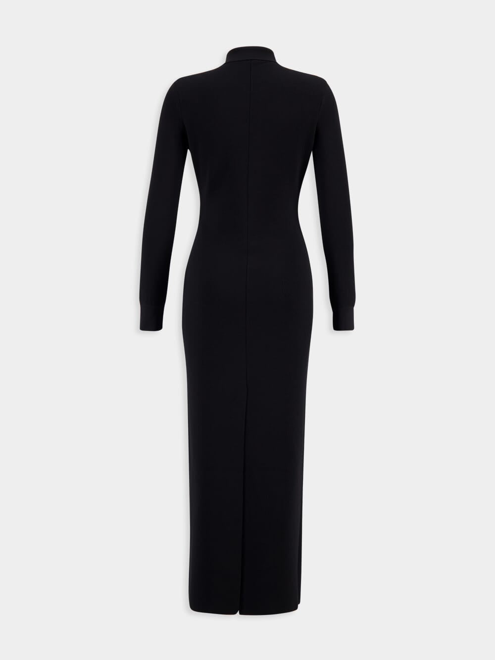 Black Full Needle Stretch Wool Polo Maxi Dress