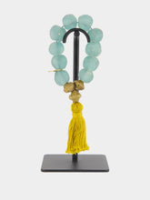 Studio Julia Atlas Light Blue and Gold Prayer Bead Artwork
