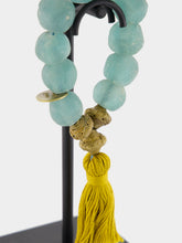 Studio Julia Atlas Light Blue and Gold Prayer Bead Artwork