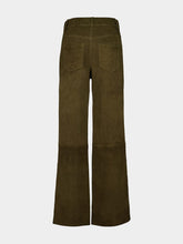 Paula Alice Fir Green Wide-Leg Suede Pants