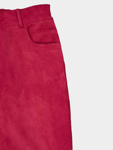 Paula Alice Red Dahlia Embroidered Wide-Leg Suede Pants