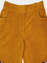 Paula Alice Golden Brown Wide-Leg Suede Pants with Embroidery
