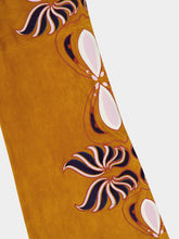 Paula Alice Golden Brown Wide-Leg Suede Pants with Embroidery